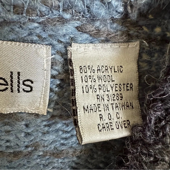 Vintage Baxter & Wells XL Blue Reindeer Fair Isle Mockneck Sweater Cozy Winter - Picture 4 of 5